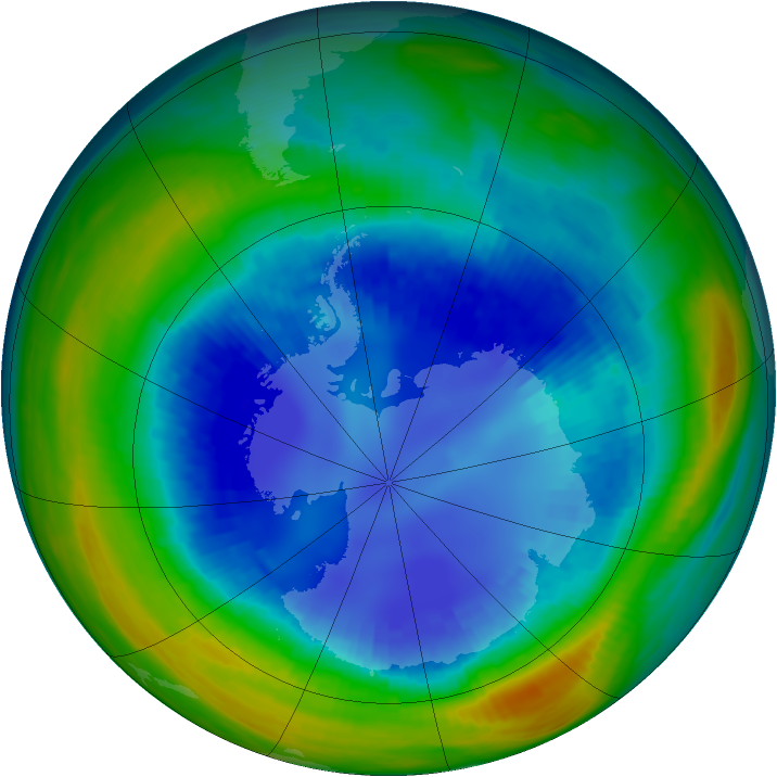 Antarctic ozone map for 24 August 1992